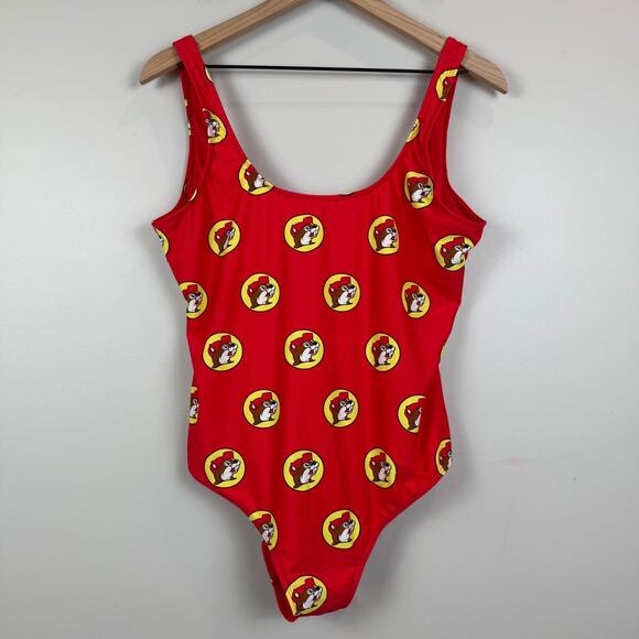 Buc-ees One-Piece Swimsuit Women's Medium Red Stretch Beaver High Cut Beach - Picture 1 of 6